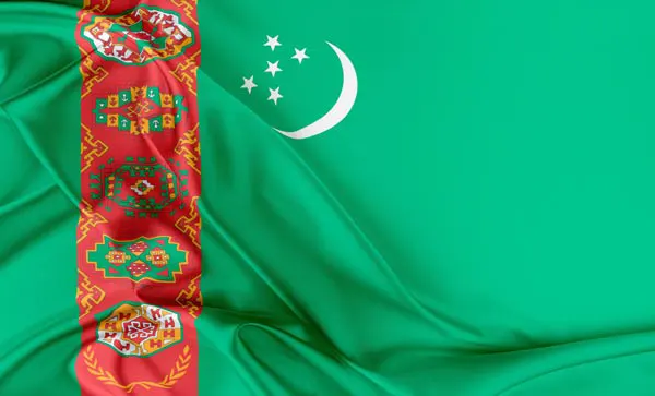 Flag of Turkmenistan with link to flight support services for Turkmenistan.